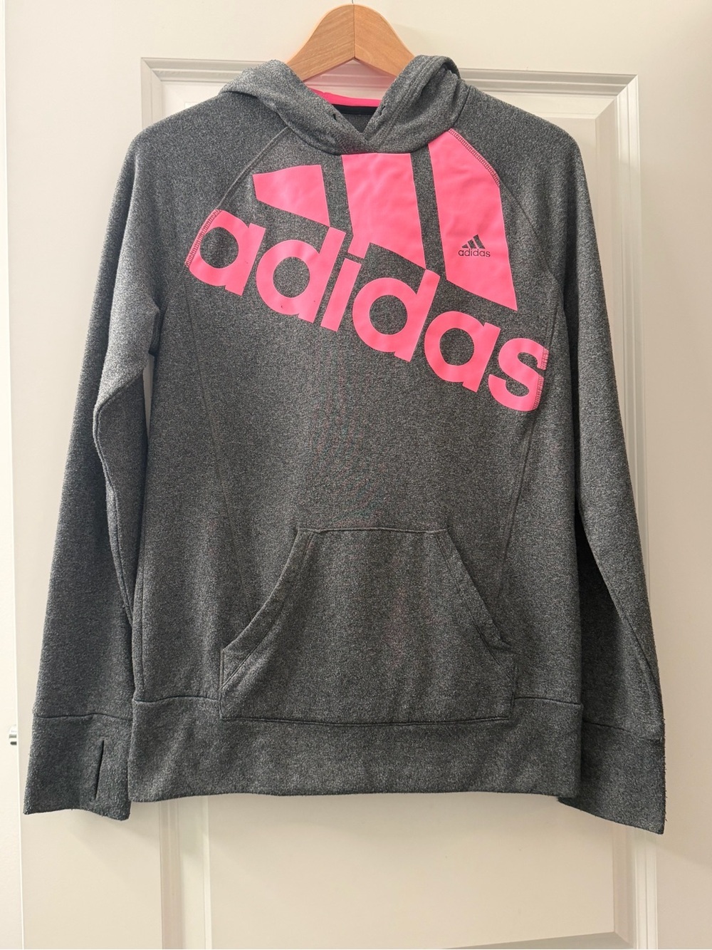 adidas Gray Hoodie with Pink Logo